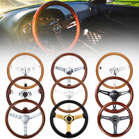 Real Wood 380mm Drift Racing Car Steering Wheel, Deep Dish Classic Car Wooden Grain Steering Wheels