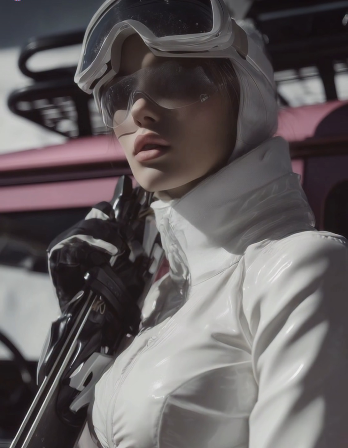 Pink Defender goggles portrait