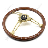 Universal 380mm Classic Real Wooden Steering Wheel 15 Inch Car Chrome Black/Gold Spoke Wood Grain Steering Wheel