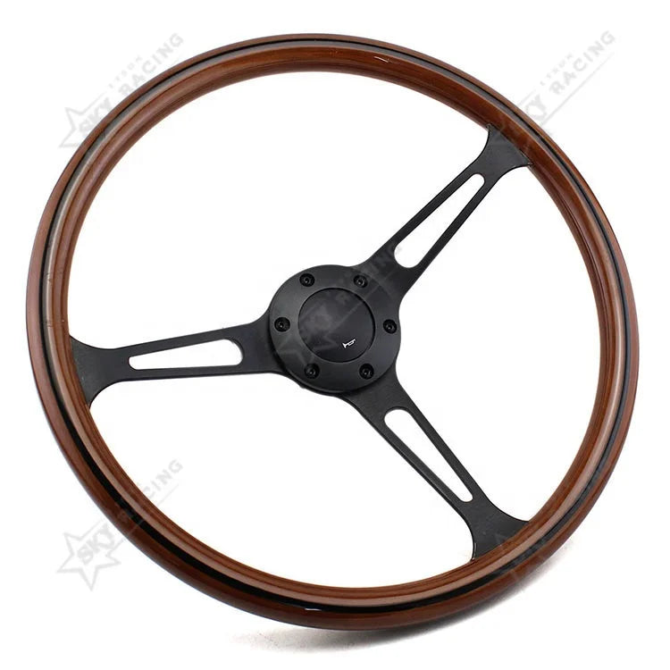 Universal 380mm Classic Real Wooden Steering Wheel 15 Inch Car Chrome Black/Gold Spoke Wood Grain Steering Wheel