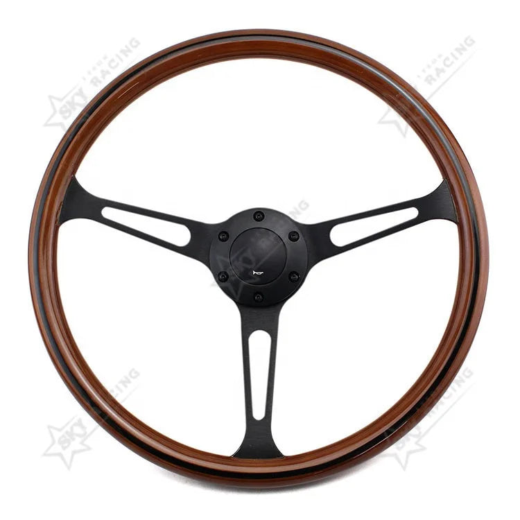 Universal 380mm Classic Real Wooden Steering Wheel 15 Inch Car Chrome Black/Gold Spoke Wood Grain Steering Wheel